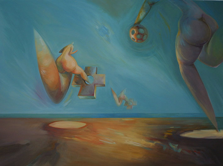 Gerhard Drner_: Schwebende Objekte Strandspiele140 x 100 cm / Acryl auf Leinwand
