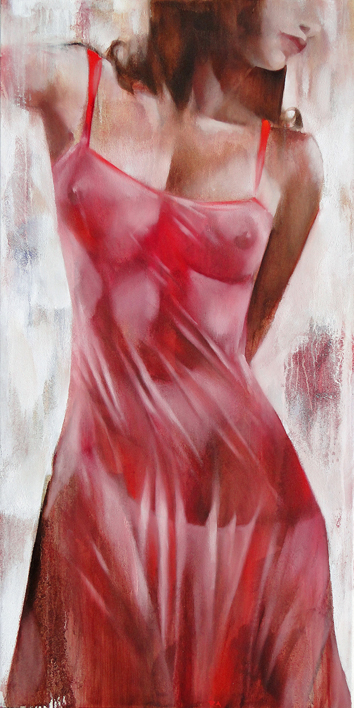 Ira Tsantekidou: Lady in Red, 120x60l auf Leinwand