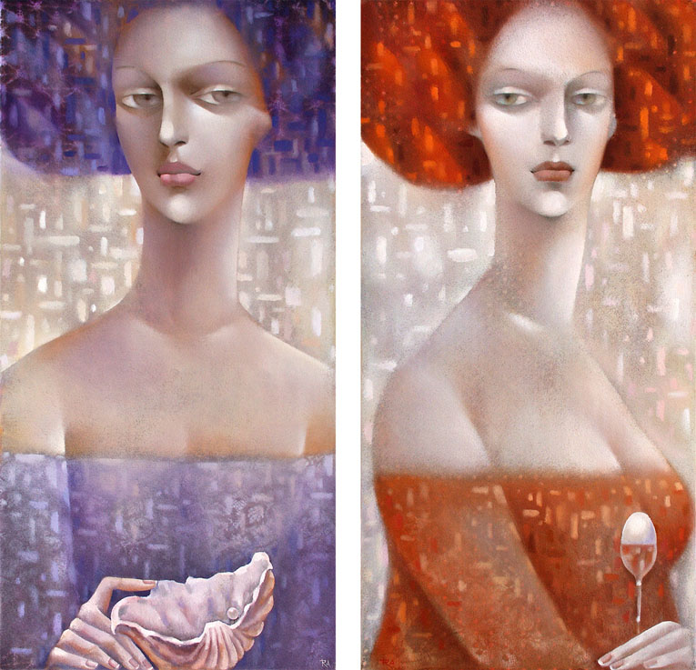 Ira Tsantekidou: Mystik der Weiblichkeit 1+2, je 100x50, oil on canvasl auf Leinwand