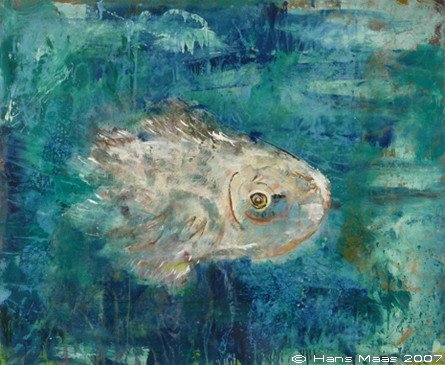 Hans Maas: H.Maas Fisch I 2007 l/Nessel 140x170cm Serie Wasserwelten