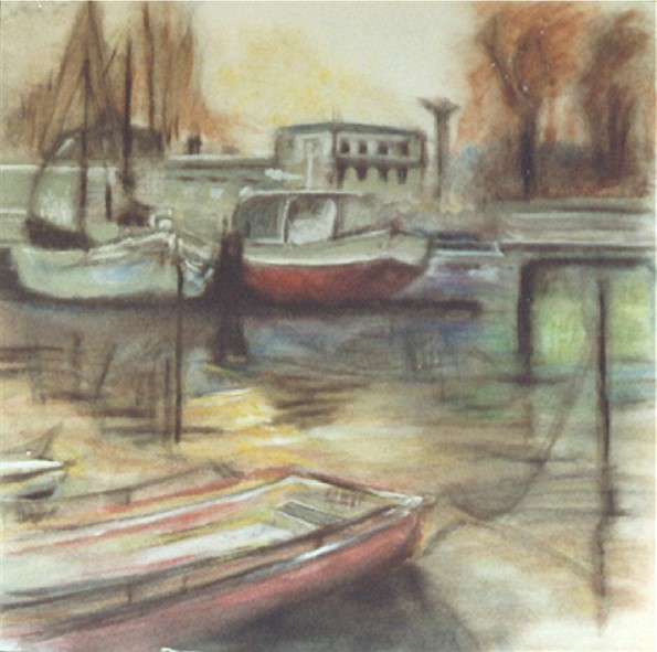 a Gottschalk: Niendorf  Hafen/Schlafende Boote100 x 100 cm/Acryl auf Hartfaser