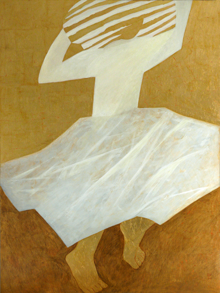 Barbara Jakubowska-Brozek: Form 20080401Acrylmalerei mit Schlagaluminium,  134 x 100 cm