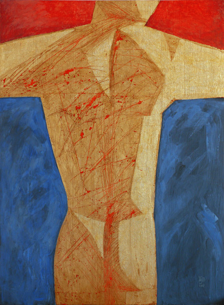 Barbara Jakubowska-Brozek: Form 20071002Acrylmalerei mit Schlagaluminium,  91 x 68