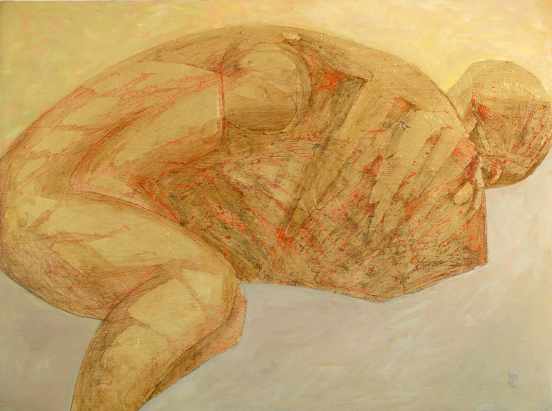 Barbara Jakubowska-Brozek: Form 20070401Acrylmalerei mit Schlagaluminium,  68 x 91 cm