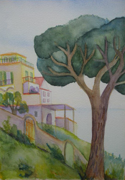 Sabine Gloger: An der Amalfi-KsteAquarell, vor Ort entstanden