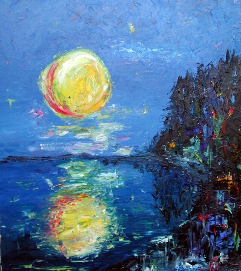 Bernd Fricke: Roter Mond  60 x 80 cm ; Musik:  Ludwig van Beethoven - Mondscheinsonate