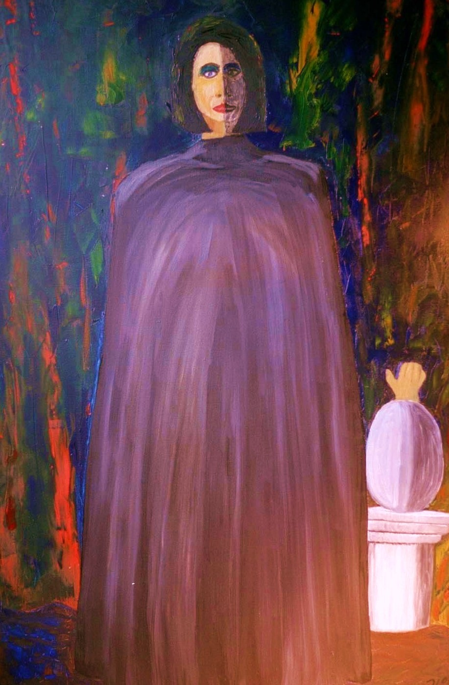 Jrgen Lbel: Dame in schwarzem Mantell auf Leinwand, 80x120 cm