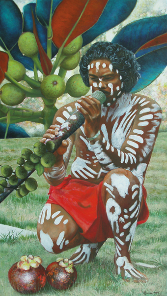 Onil Hossain: Aboriginesl auf Leinwand, 60 x 110 cm