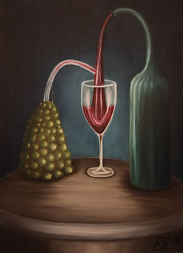 Eva Ludwig: Die Weinprobel auf Leinwand, 40 cm x 30 cm