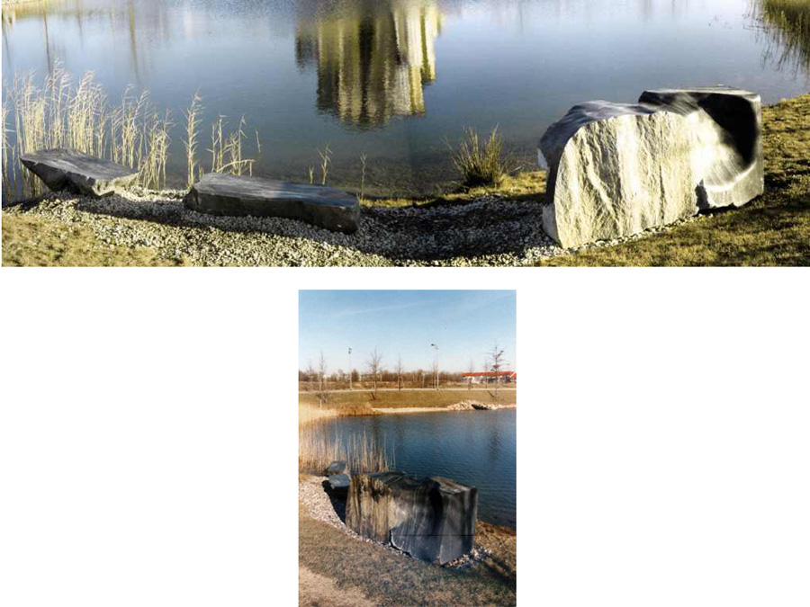 a Fohrer: Teltow-Mhlendorf am See, Wachauer Marmor, Serpentin, WestLB Mhlendorf-Gesellschaft (realisiert 2001) Form am See