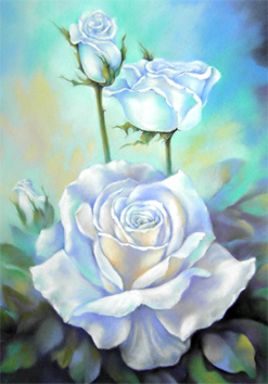 Lissy_Genoveva_ Mischke: Rosenquartett,  Pastell auf Kupferdruckbtten,60 x 70 cm