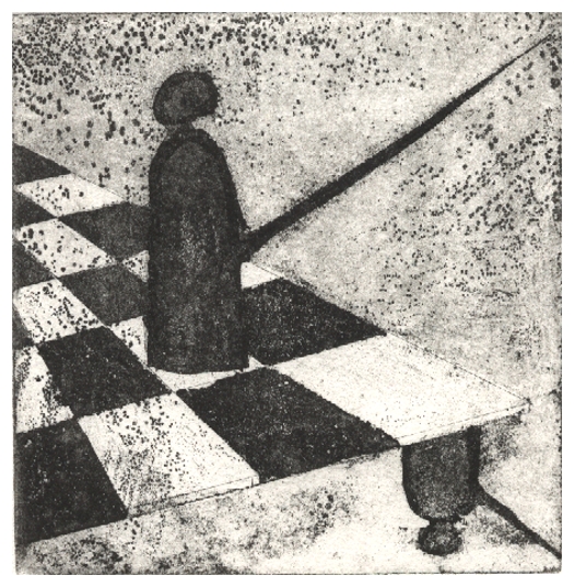 a Rehder: Irrationale StellungRadierung zum Schach, 1993