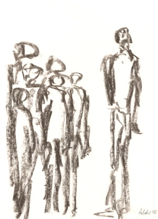 a Rehder: Gemeinschaft (Kohlezeichnung)Zeichnung zur Erzhlung von Franz Kafka aus dem Nachlass