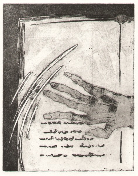 a Rehder: Hand (Durchtzung)Radierung zu einem Gedicht von Hermann Hesse