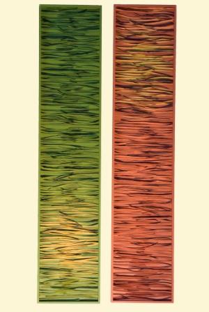 Betty Kahmann: VerläufeAcrylbild auf MDF-Platte mit Schoten des Trompetenbaums 2x(30x150)