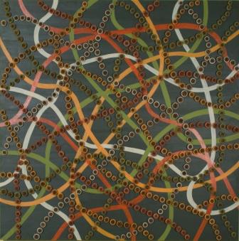 Betty Kahmann: VerbandelungenAcrylbild mit Früchte des Eukalyptus 90x90