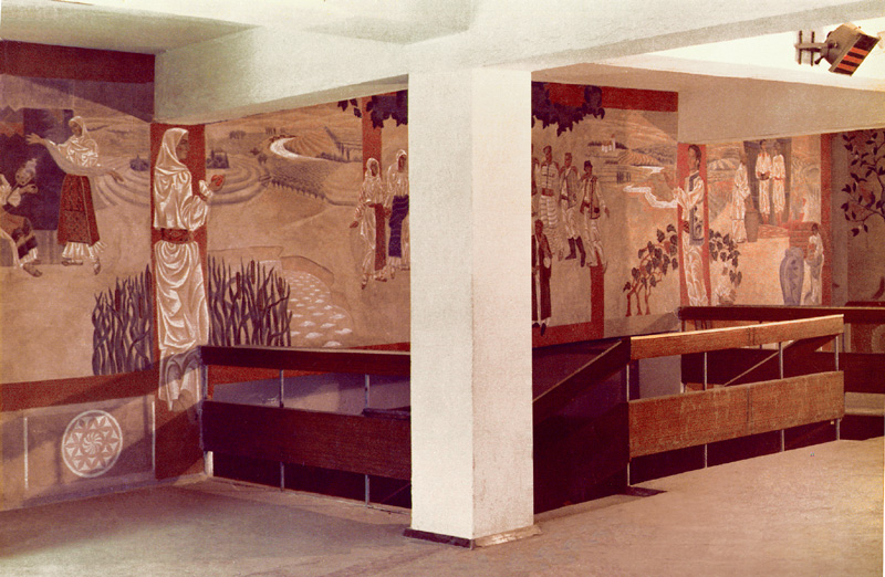 Mariana Scvortova: Das LebenFreskenfragment  im Gemeindehaus Bolduresti, R. Moldau, Technik: Al-fresco, 3x20m, 1989