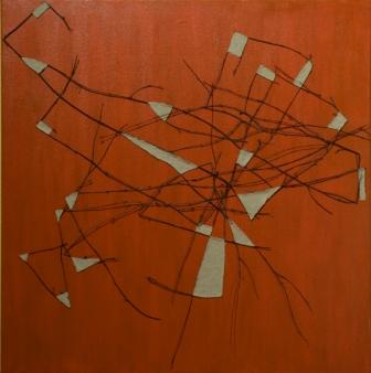 Betty Kahmann: HerbstAcryl auf Leinwand mit Ästen und Sand 60x60