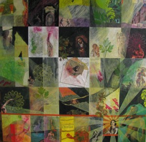 Waldemar Mirek: Das Chaos hat einen Namen, Collage, Acryl auf Leinwand, 2008, 100x100 cm