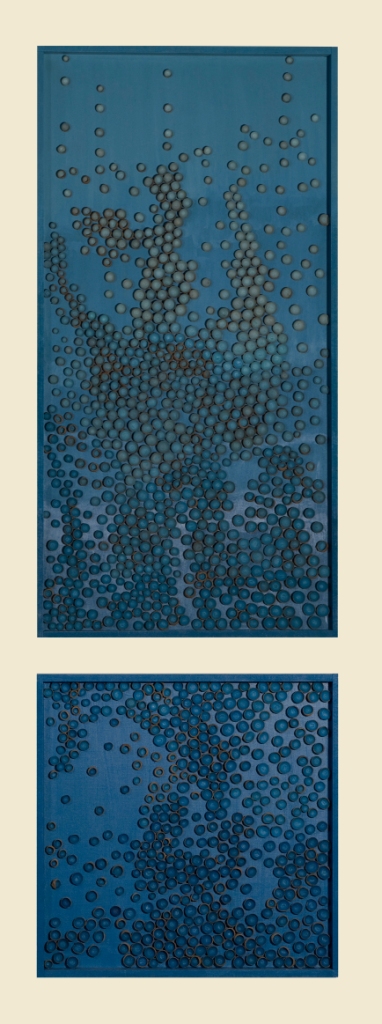 Betty Kahmann: Blubb blubbAcrylbild auf MDF-Platte mit Eichelhüllen 40x40 / 40x80