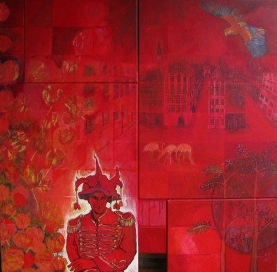 Waldemar Mirek: Erinnerung an Michael2009, Collage, Acryl auf Leinwand, 100x100 cm
