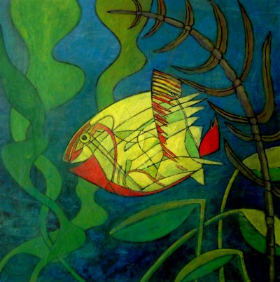 Waldemar Mirek: Fisch2007, Acryl auf Leinwand, 60x60 cm