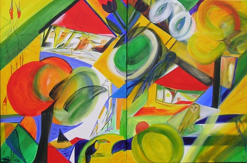 Gerda Pinck: 03 - DIE FARBEN DER VGEL   I - DiptychonAcryl auf Leinwand - 2x   80x60 cm