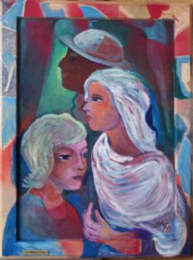 Brigitte Mauch: PassantenEin lbild aus dem Nachla der Malerin Margret Hofheinz-Dring (1910 - 1994). Es ist 1988 entstanden und hat die Gre 48 x 64 cm. Der Rahmen ist einbezogen in die Komposition.