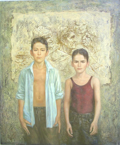 Oleg Bogomolov: Boys 105x124cm 2008 mixed media on canvas