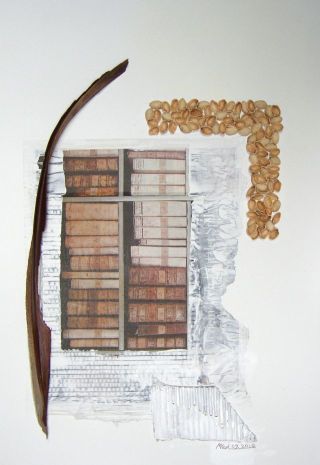 Martina Karl: Fenster zum Buch, 70 x 50 cmAcryl, Naturmaterialien auf Leinwand