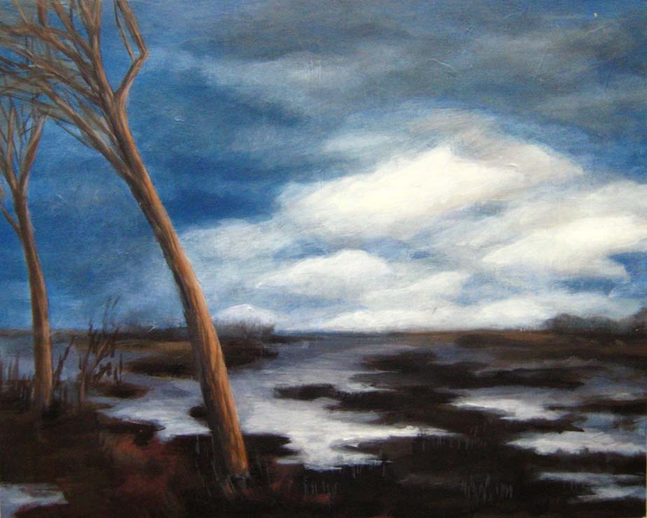 Kerstin Seifarth: Überschwemmung (2007)Inspiriert von Fritz Overbecks Werk Überschwemmung im Moor (1903), Acryl auf Leinwand, Naturholzrahmen Kiefer 44 x 54 cm
