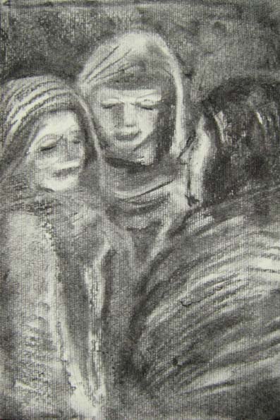Kerstin Seifarth: Das Gesprch (2010)Kohle auf Zeichenpapier fixiert, 20 x 29,5 cm