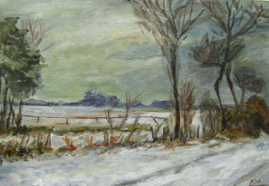 Kerstin Seifarth: Winter  (2009)Inspiriert von der Worpsweder Kunst - 29,5 x 20,5 cm, Acryl auf Karton