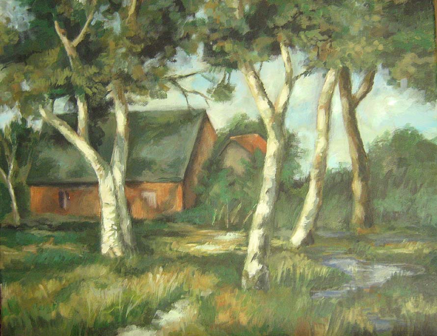 Kerstin Seifarth: Haus mit Birken (2009)Inspiriert von der Worpsweder Kunst (Karl Krummacher), Acryl auf Leinwand 40 x 50 cm