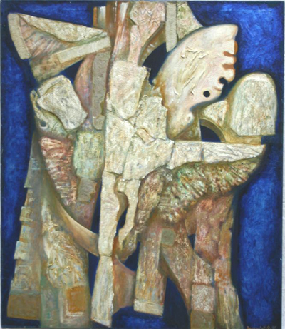 Oleg Bogomolov: Leda and Swan  2006 mixed media / canvas  120 x140 cm