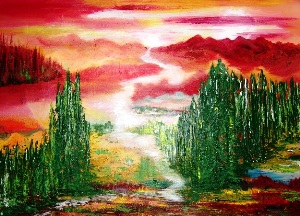 Ans Duin: Way to the light......Mixed media on linen
