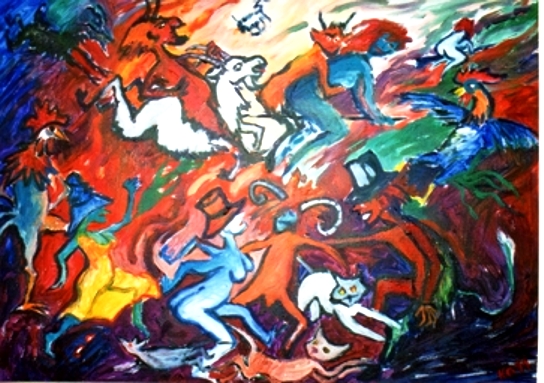 Hans-Joachim Kanitz: Walpurgisnacht  2 Acryl auf leinenkaschiertem Karton 50 x 70 cm