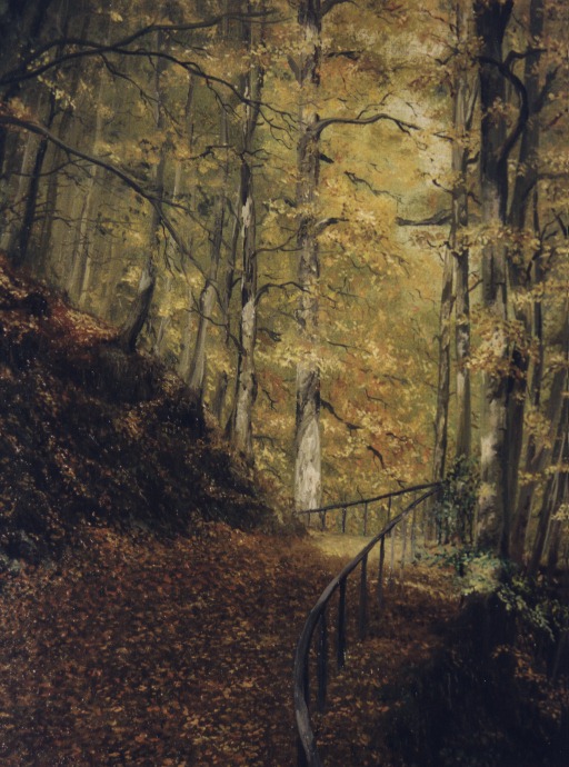 Peter Kempf:  Waldweg im Herbst,Oel auf Leinwand