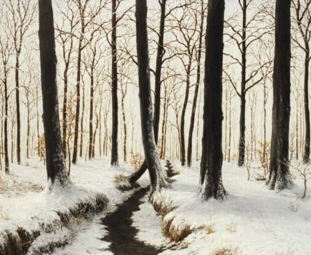 Peter Kempf: Winterstimmung am Bach,Oel auf Leinwand, 50 x 80 cm