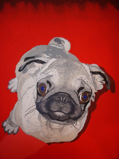 Konrad Lenkewicz: Mops LillyOel auf Leinwand,40x50 cm