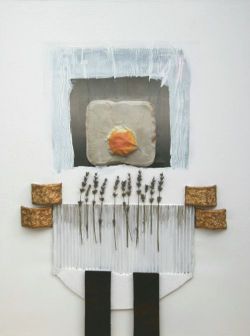 Martina Karl: Toast auf Grill, 80 x 60 cmCollage auf Leinwand