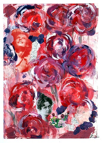 Daniela Rau: Blumen-meer, CollageGouache   50x70cm , in Alu-Wechselrahmen hinter Glas