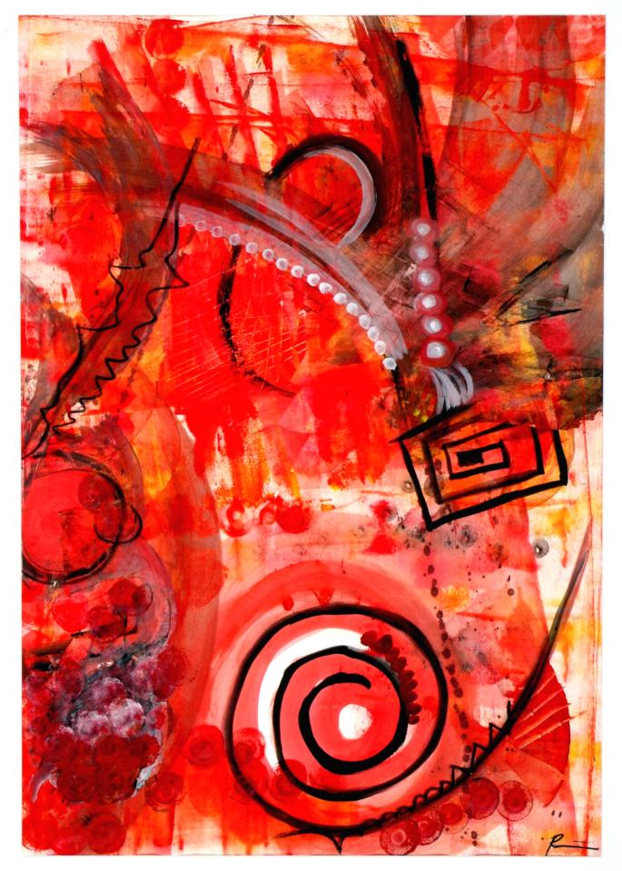 Daniela Rau: Rote Komposition (Acryl/Gouache 50x70cm, reserviert) 