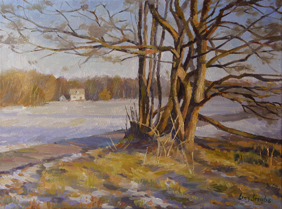 Ling Strube: Winter in Herborn?l auf Leinwand 30 x 40cm