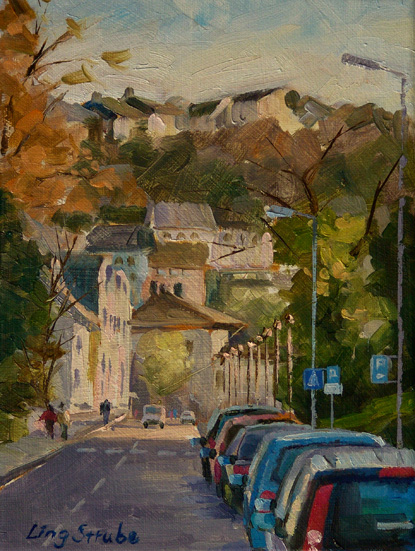 Ling Strube: Idaroberstein Bahnhof?l auf Leinwand 24 x 18cm