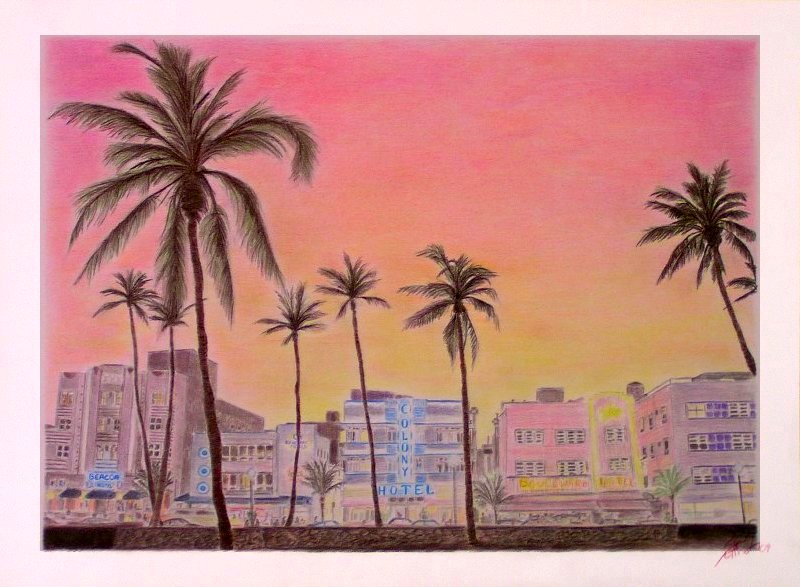 Claudia Sottner: Miami South Beach (Ocean Drive)62 x 46cm auf Bristol Karton,