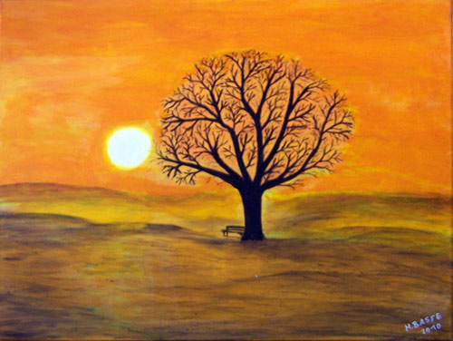 Heino Basse: Sonnenuntergang + Baum + BankEntstanden: 2010 - Medium: Acryl auf Leinwand Gre: 60 x 80 cm