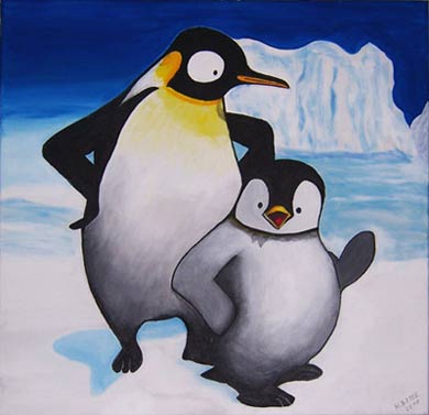 Heino Basse: PinguineEntstanden: 2010 - Medium: Acryl auf Leinwand Gre: 60 x 60 cm