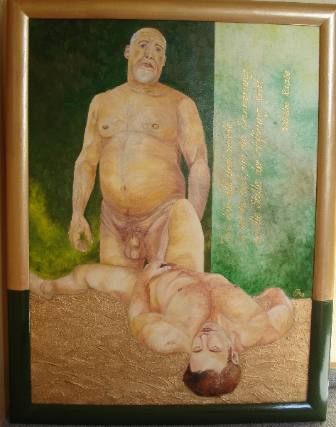 Hans-Jrgen Bernhard: Gegenwart und Zukunftl auf Leinwand; teilvergoldet, 50x70 cm; 2007