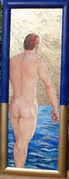 Hans-Jrgen Bernhard: Am Strandl auf Leinwand; teilvergoldet; 30x90 cm; 2010